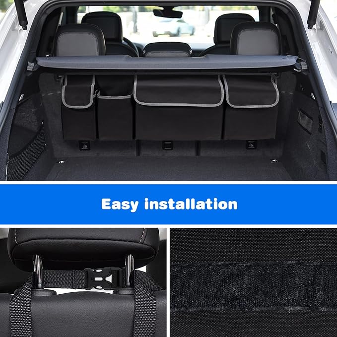Trunk Organizer - Car Organizer, Foldable Trunk organizer for SUV/MPV/Truck, Collapsible Car Storage Bag with 4 Pockets, Black, 40.16"×11.02"