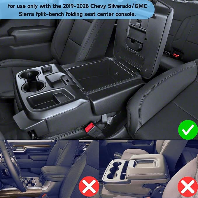 Floor Console Organizer for 2019-2026 Chevy Silverado/GMC Sierra 1500, 2020-2026 Silverado/Sierra 2500HD 3500HD Jump Seat Accessories Large-Capacity Hanging Tray(for Split-Bench Folding Seat Only)