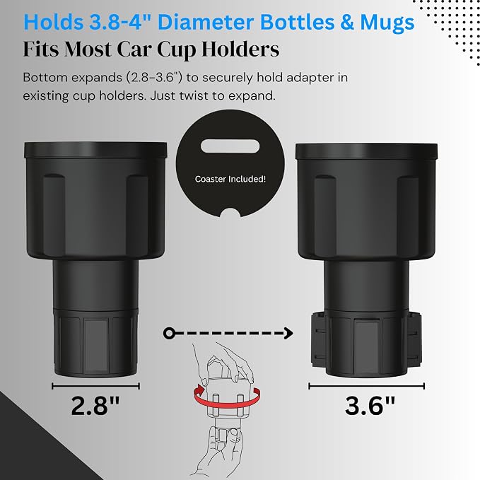 Swigzy Extra Wide Car Cup Holder Expander - Made for Yeti 14oz & 46oz Rambler, Hydro Flask 24oz Mug, RTIC 36oz Bottles - Adapter Insert Extender Expandable and Adjustable