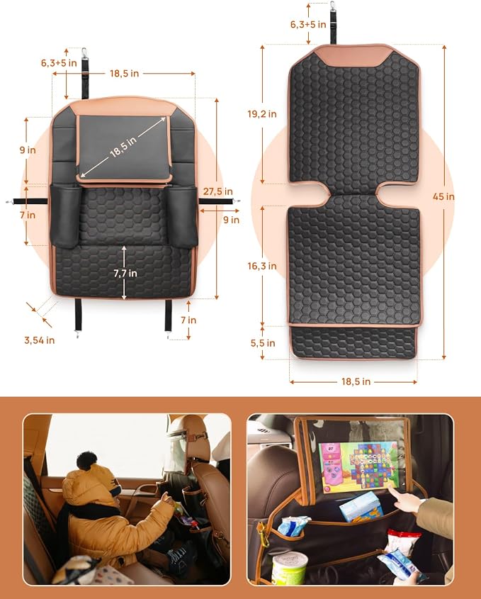 Owleys Set Seat Back Organizer & Car Seat Protector Hexy Waterproof & Non-Slip Protector for Child Car Cushion for Leather and Fabric Seats (Hexy Set 1)