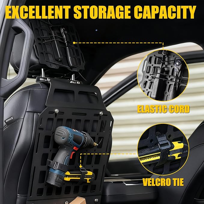 Tactical Seat Back & Headrest Molle Panel Compatible with 2015-2025 2026 Ford F150 Tactical Seat Back Organizers Rigid Headrest Molle Panel Storage Shelf for 2024 Ford F-150 Accessories (6PCS)