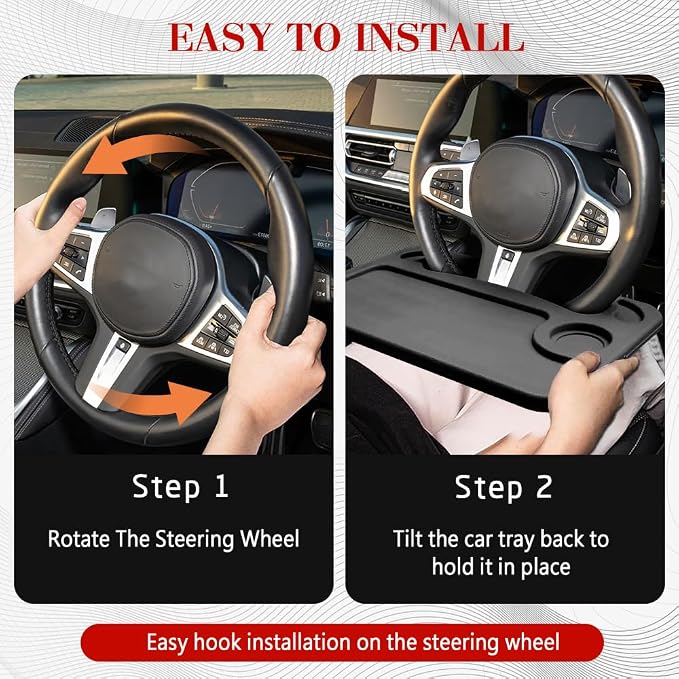 2 in 1 Car Steering Wheel Desk, Car Tray, Car Steering Wheel Desk Tray & Auto Seat Gap Filler Organizer, Multipurpose Travel Auto Steering Wheel Under Table Console for Most Vehicles (Black)