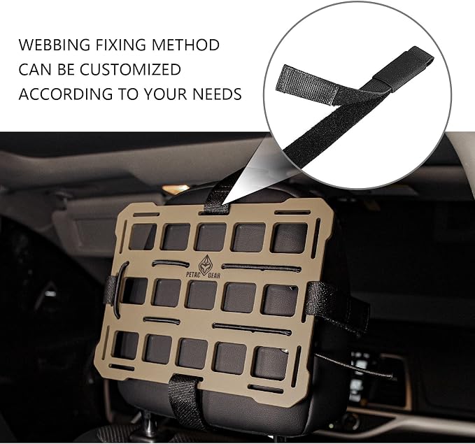 PETAC GEAR Rigid Molle Panel For Vehicles,Car Headrest Organizer, Truck Mount Panels For Tactical Gears (Dark Earth)