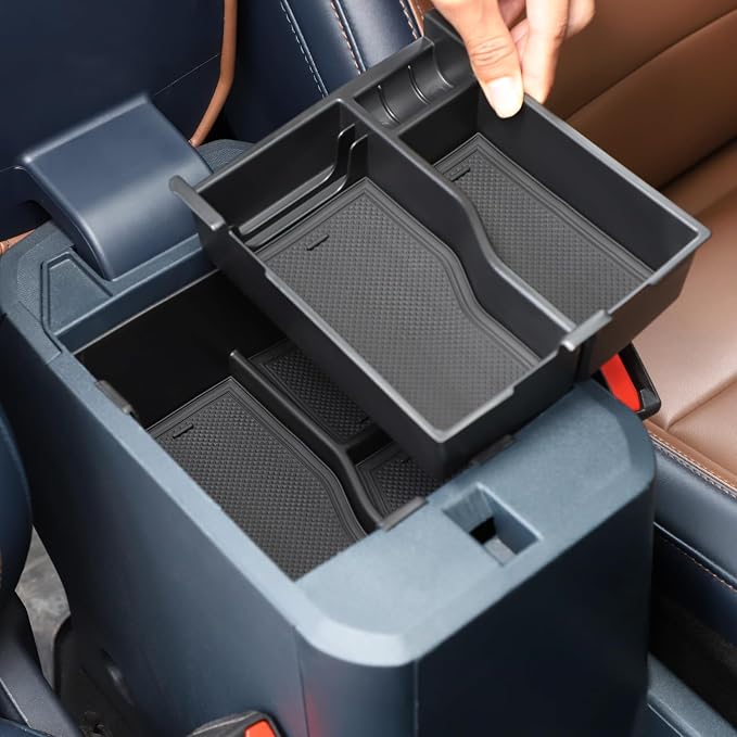 Aunginsy 2 Layers Armrest Box Storage Box Compatible with Ford Maverick 2022-2024 Pickup Truck Center Console Organizer Tray Double Armrest Storage Accessory Container Storage Insert ABS Accessories