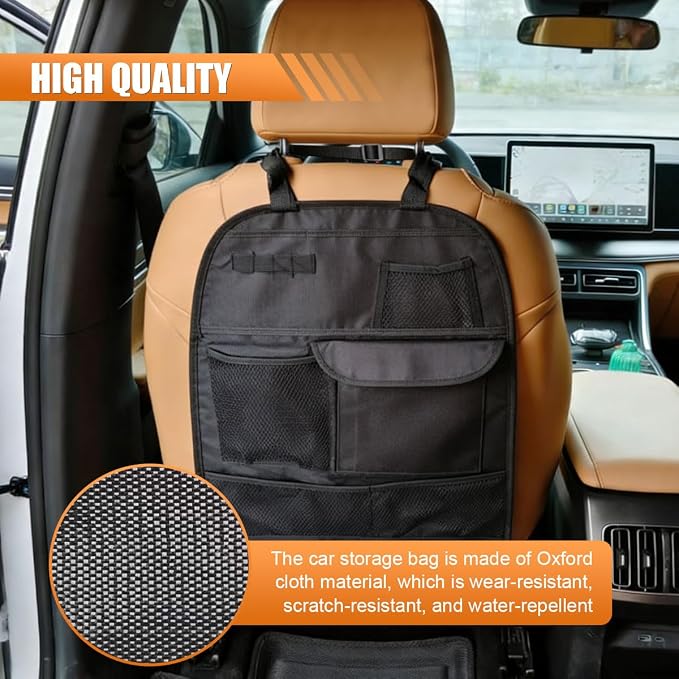 Car Backseat Organizer with 7 Storage Pockets, Waterproof Auto Seat Back Protector Kick Mat for Kids Toddlers, Large Capacity Universal Travel Accessories, Keep Vehicles Organized & Tidy (1PC)