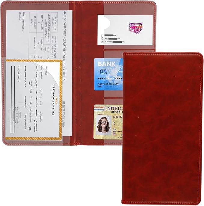 UYYE Auto Car Registration and Insurance Documents Holder - PU Leather Vehicle Glove Box Documents Organizer Wallet, Car Interior Accessories Case Holder for Essential Automobile Documents（Red）