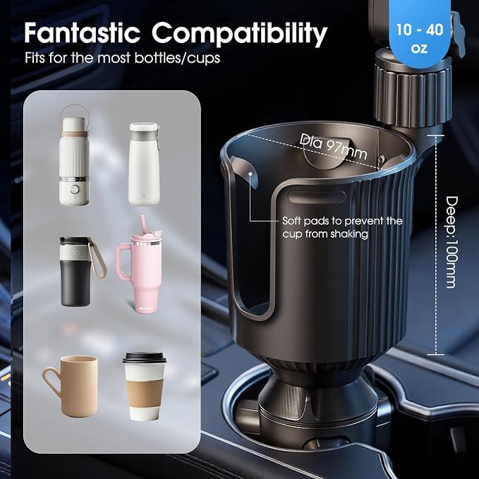 Cup Holder Tablet Mount, Ipad Cup Holder Car Mount Expander [2026 Upgraded] with 22" Height Adjustable Arm for Tablet iPhone 3-13in iPad Pro Air Mini, Fire, iPhone 15, Galaxy S24 Z Fold 5