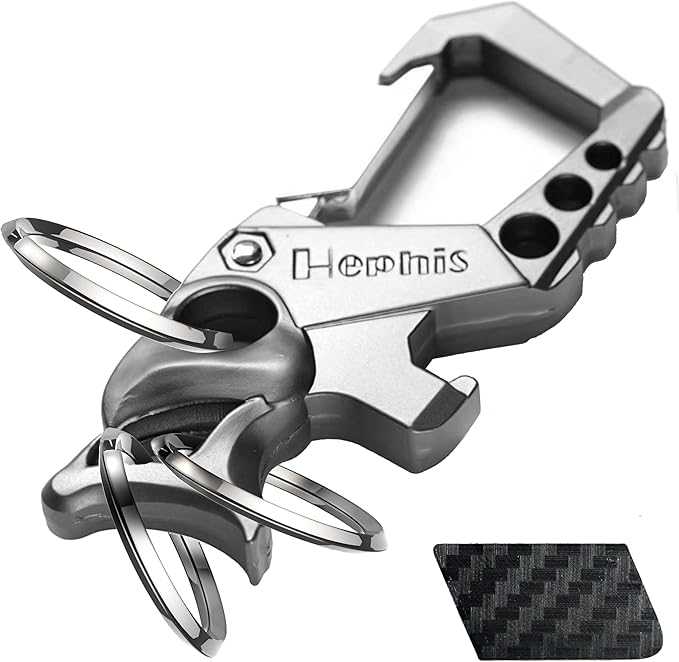 Hephis Skull Heavy Duty Key Chain,Car Emergency Escape Tool, Seat belt Cutter,Bottle Opener,Carabiner Car Key Chains