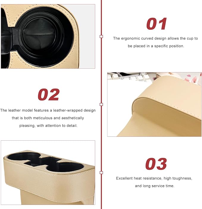 Car Seat Organizer Cup Drink Holder, Multifunctional Auto Console Side Organizer with 2 Cup Holders, Front Seat Gap Filler Interior Drink Holder Storage Box for Most Vehicles (Beige)
