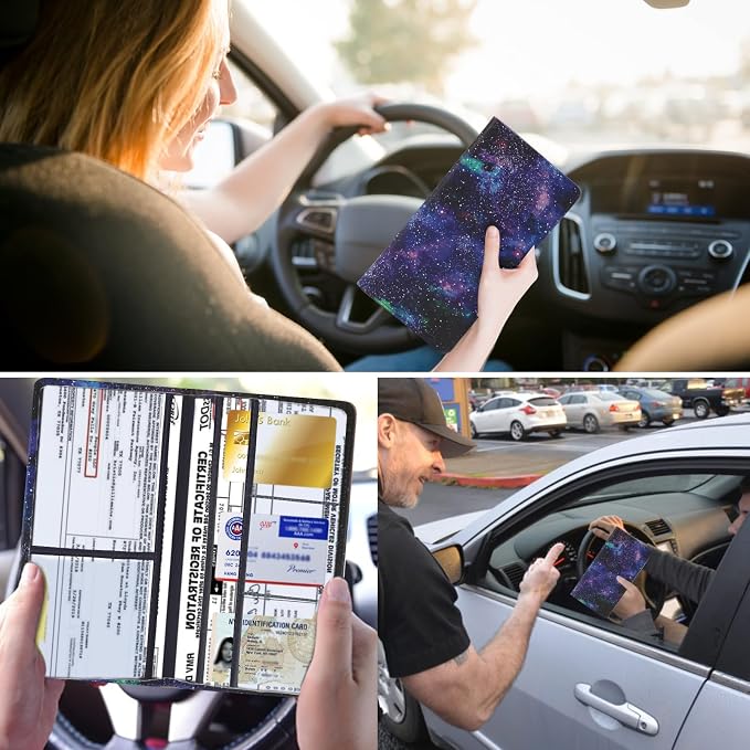 TILDOSAC 2 Ppack Leather Car Registration and Insurance Card Holder, Car Document Holder for Cards License with Magnetic Shut(Purple)