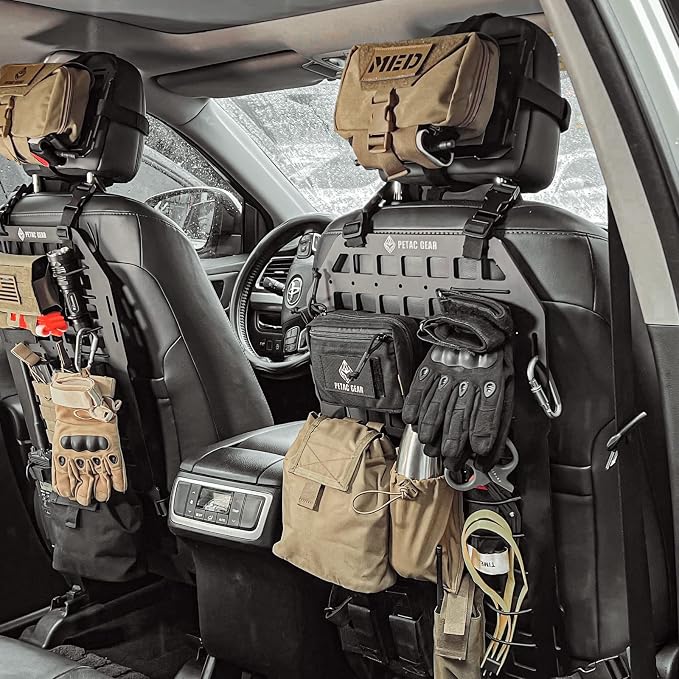 PETAC GEAR Rigid Molle Panel For Vehicles,Car Headrest Organizer, Truck Mount Panels For Tactical Gears (Black)