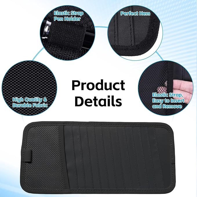 CD Visor Holder, Visor CD Holder 12 DVD Organizer, Elastic Strap | 12 DVD Organizer 1 Mesh Pocket, 1 Pen Holder, For Car