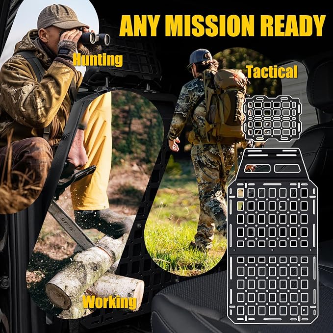 Tactical Seat Back & Headrest Molle Panel Compatible with 2015-2025 2026 Ford F150 Tactical Seat Back Organizers Rigid Headrest Molle Panel Storage Shelf for 2024 Ford F-150 Accessories (3PCS)