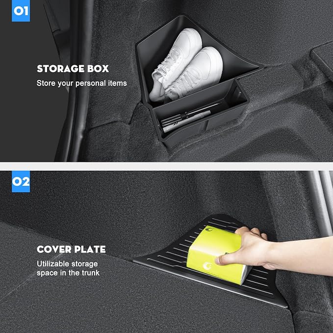 2PCS Rear Trunk Storage Bins with Lids for Tesla Model Y Juniper 5 Seater,TPE Side Cargo Organizer Boxes Rear Trunk Containers for New Tesla Model Y 2025-2026 Accessories