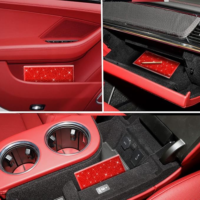TOURSUIT Car Registration and Insurance Card Holder, Vehicle License Document Glove Box Compartment Organizer, Interior Car Accessories for Women Men (Glitter Red)