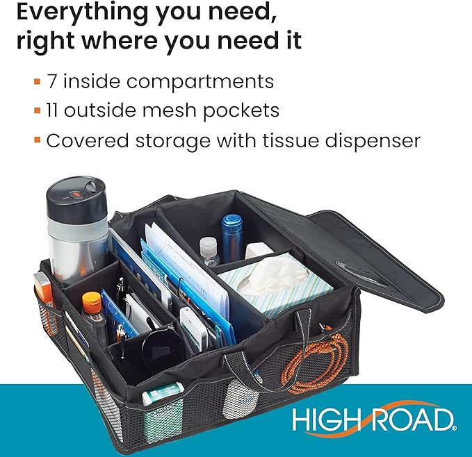High Road SeatStash Car Front Seat Organizer for Driver and Office Storage with Tissue Holder and Divided Multipurpose Compartments