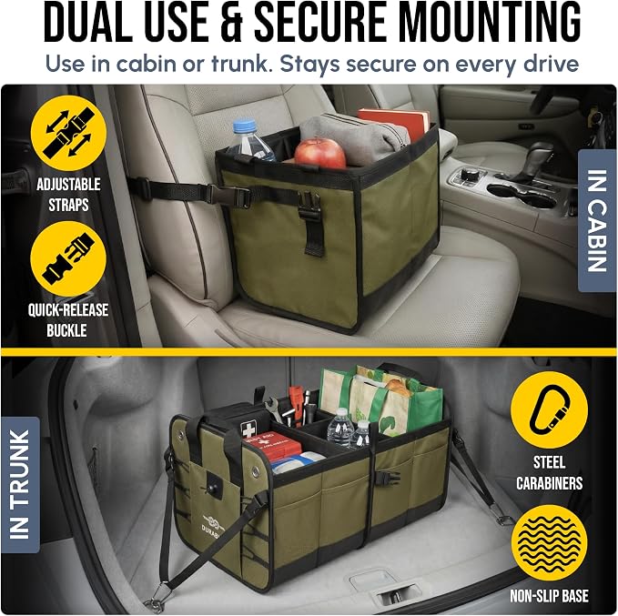 4-Section Extra Large Trunk Organizer – Heavy Duty 1680D, Collapsible & Foldable Cargo Organizer, Modular Multi-Shape Storage System for SUVs, Trucks, Vans – Green