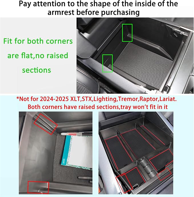 Center Console Organizer Tray for Ford F150 2021 2022 2023 2024 Accessories Interior Secondary Storage Armrest Box Insert Hidden Cubby Drawer (Full Console w/Bucket Seats ONLY) (Red Trim)