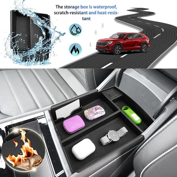 SHAOHAO for 2026 Volkswagen Atlas Center Console Organizer Fit for 2024 2025 2026 Volkswagen Atlas & Atlas Cross Sport Accessories (SE/SE with Tech/SEL/SEL R-Line/SEL Premium R-Line) Storage Box Tray