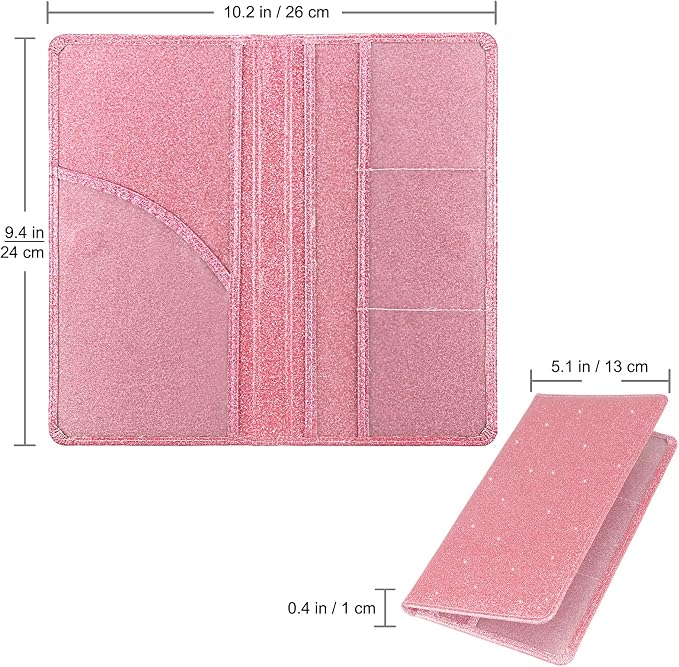 Car Registration and Insurance Holder, Premium Leather Insurance and Registration Holder,vehicle Glove Box Car Organizer, with Magnetic Shut for Cards, Driver License (Glitter Pink)