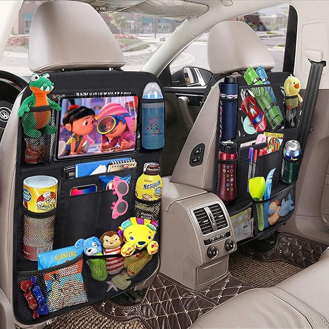 Car Backseat Organizer, 2 Pack, Black, Simple/Functional, Car Seat Organiser, Car Backseat Organizer, 10 Compartments, Tablet Holder, Waterproof, Easy to Clean