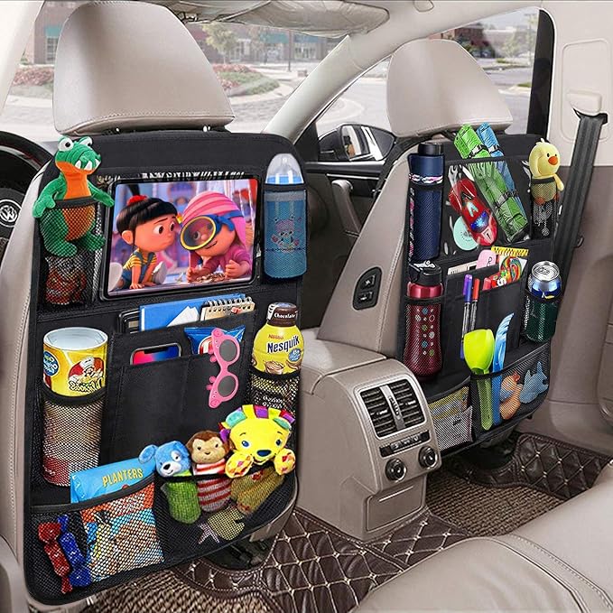 Car Backseat Organizer, Waterproof and Durable Car Seat Organizer Kick Mats, 9 Storage, Tablet Holder, Pockets Car Back Seat Protectors Kick Mats Car Travel Accessories for Kids (1 pack)