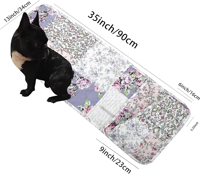 Brilliant Sunshine Blue Pink Rose Toile Patchwork Couch Armrest Organizer, Non Slip Armchair Caddy for Sofa Recliner, Washable Remote Control Holder, Storage for Magazine, Phone, iPad (35"×13")