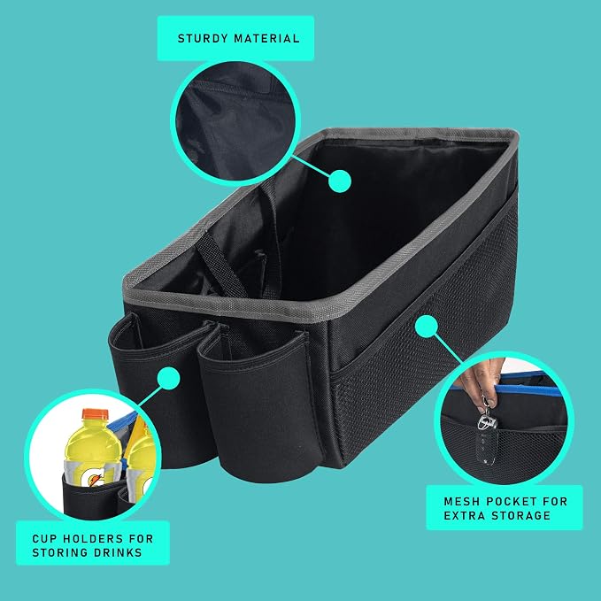 FH Group E-Z Travel Multi-Use Car Organizer with Cup Holders | Back Seat Storage Black