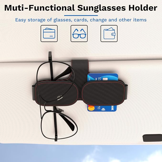 BFXM Sunglass Holder for Car Double Clip, Car Accessories Sunglasses Clip for Car Visor, Magnetic Leather for Car Visor, Cars Sun Visor Ticket Card Clip