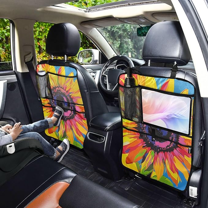 Pop Art Sunflower 1 Pack Backseat Car Organizer with Storage Pockets Seat Back Organizers for Kids Kick Mats Backseat Protector Automotive