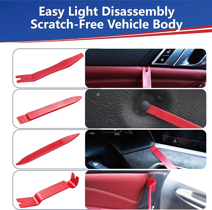 7 Pcs Car Trim Removal Tool Kit with Non-Scratch Plastic Pry Tool and Fastener Clip Pliers, Car Trim Removal Tool, for Auto Interior Car Panel Detachment, Dashboard, Door Clips & Upholstery