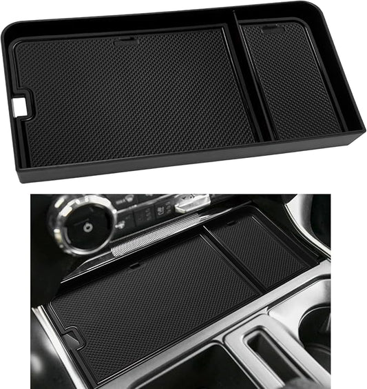 Center Console Organizer Tray for Ford F150 2021-2024/Lightning XLT 2022-2024 Interior Accessories Hidden Insert Storage Box with USB Hole Fit Front Shifter Open Pocket (Black)