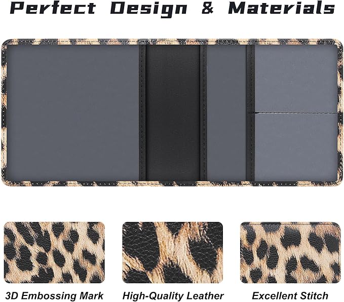Car Registration and Insurance Holder, Premium Pu Leather Vehicle Glove Box Organizer - for Driver License, Cards & Essential Documents (S-Leopard)