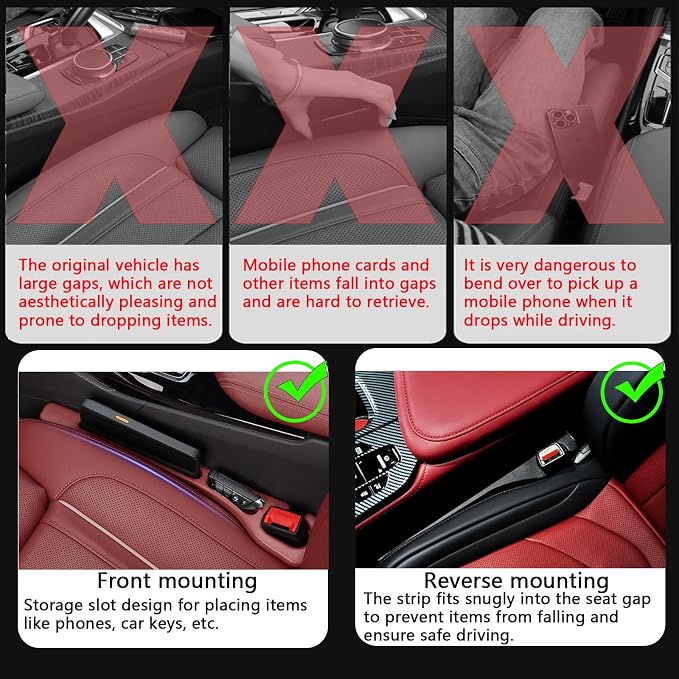 2PCS Car Seat Gap Filler Organizer – No Drop Seat Guard for Cars & SUVs | Universal Fit, Durable & Easy Install | Prevents Phone, Keys, Wallet from Falling Between Seats (Black)