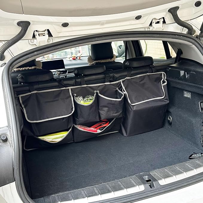 Car SUV Backseat Trunk Organizer Hanging Bag | 6 Nylon Fabric Pockets, Interior Storage Organizer Accessories, For SUV, Jeep, MPV, Space Saving Design