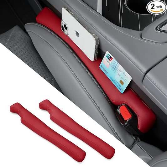 Car Seat Gap Filler 2 Pack, Faux Leather Strip/Plug Console Blockers for Cars, Trucks, SUVs, Adjustable Width 1.4–2.4 Inch, Universal Fit Prevents Items Falling Between Seats