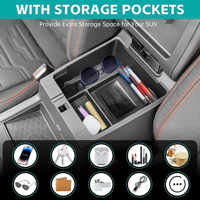 2PCS Center Console Organizer Set Compatible with 2022-2024 Nissan Frontier S/SV/Pro-X/Pro-4X/SL Accessories (NOT FIT 2025 2026), Dashboard Tray with Phone Holder & Armrest Storage Box
