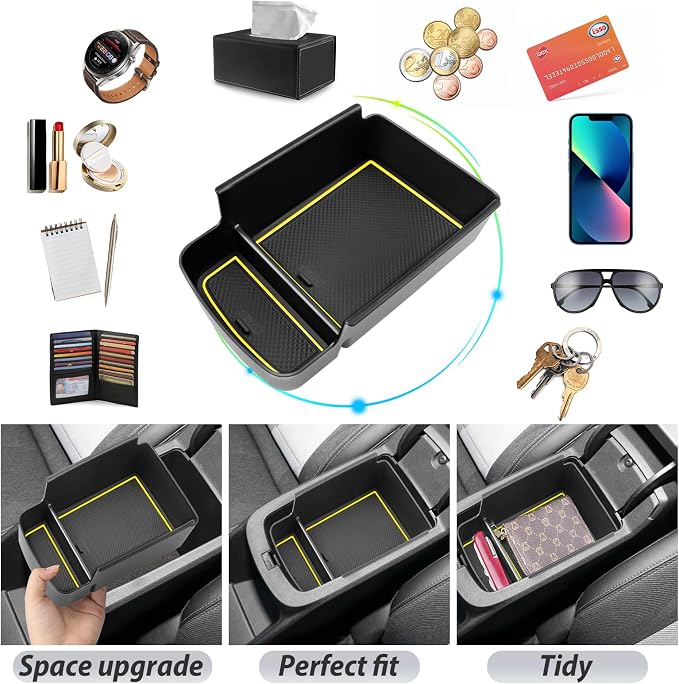 SKTU for 2024 2025 2026 Buick Envista Accessories Center Console Organizer 2024 2025 2026 Envista Console Tray 2024 2025 2026 Envista Armrest Box Envista Tray with Sunglasses Holder (Yellow)