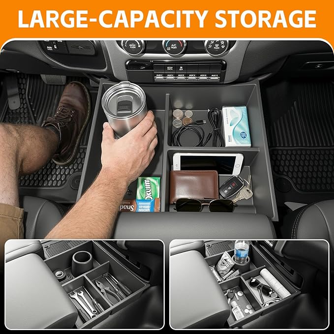 Bench Seat Floor Organizer Compatible with 2013-2025 Ram 1500 2500 3500-5500 Classic Center Console Storage Organizer Under Seat Box Bin Cup Holder for RAM Accessories(RAM Classic Bench Seat)