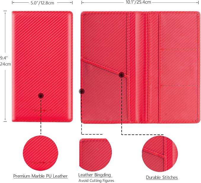 TOURSUIT Car Registration and Insurance Card Holder, Vehicle License Document Glove Box Compartment Organizer, Interior Car Accessories for Women Men (Carbon Red)