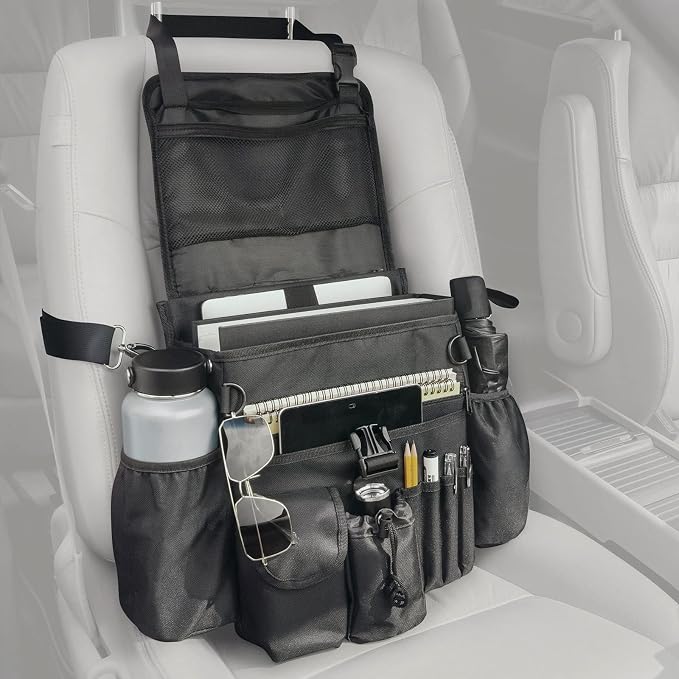 FifthQuarter Car Organizer Front Seat: Portable Large Capacity Car Organizers and Storage With Laptop Storage Adjustable Strap Seat Organizer Universal For Police | Driver | Office | Travel | Truck