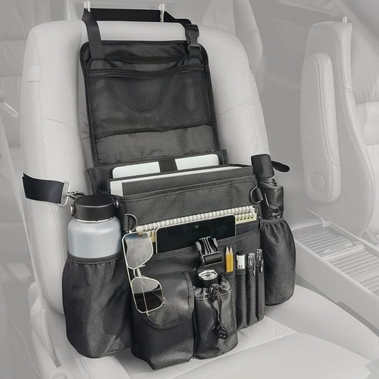 FifthQuarter Car Organizer Front Seat: Portable Large Capacity Car Organizers and Storage With Laptop Storage Adjustable Strap Seat Organizer Universal For Police | Driver | Office | Travel | Truck
