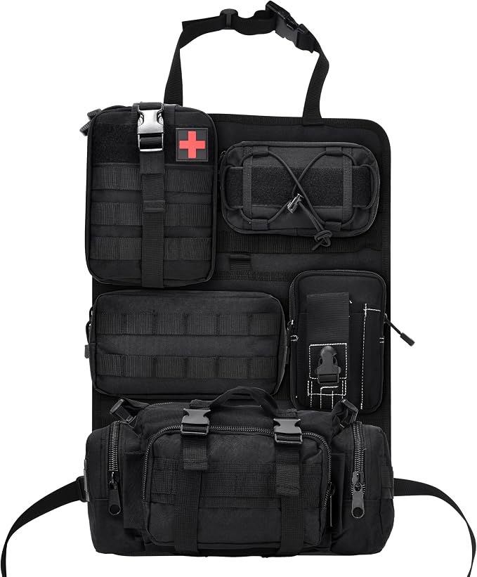 Tactical Car Seat Back Organizer,Back Seat Organizer with 5 Detachable Molle Pouches,Molle Panel Organizer Fits for Vehicel Such as Jeep,Truck,SUV, Car