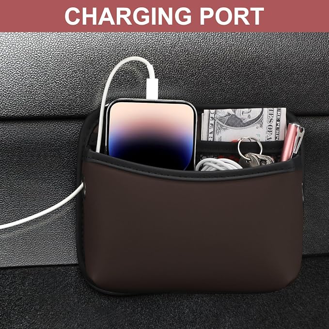 Accmor Universal Car Side Pocket Organizer, PU Leather Car Pocket Pouch for Car Seat, Door, Window, Console, Cards Trash Cell Phone Sunglasses Holder for Car, Brown