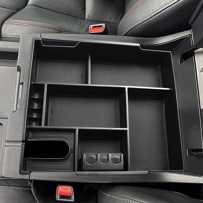 HGWEI Center Console Organizer Tray Compatible with Toyota Tundra 2014 2015 2016 2017 2018 2019 2020 2021 Tundra Interior Accessories, Armrest Secondary Storage Box Insert Tray Divider, Black