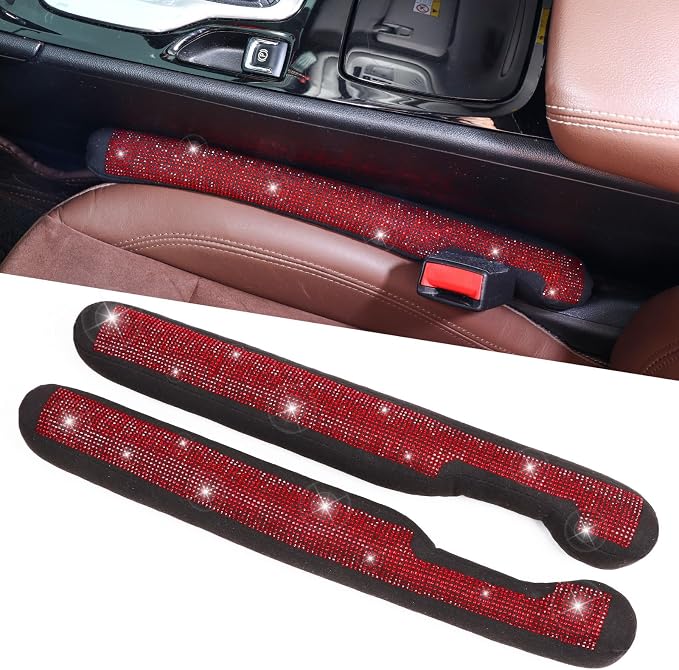 ToBeQueen Car Seat Gap Filler Red Bling Car Accessories for Women Universal Fit for Car Truck SUV, 2 Pack Handmade Crystal Rhinestone Diamond Bling Gap Filler(Red)