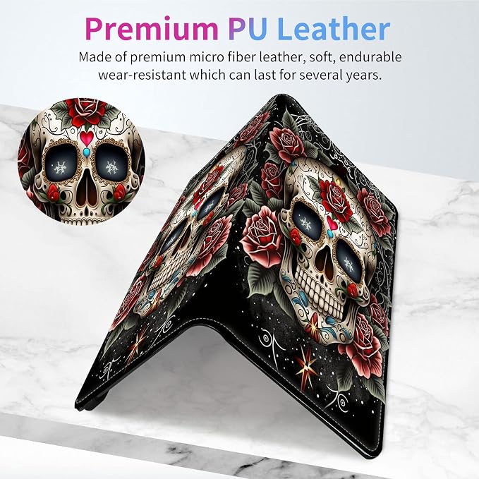 Car Registration and Insurance Holder,Leather Insurance License and Registration Card Holder for Car Glove Box, Auto Truck Document Holder Organizer for Men Women-Sugar kull with Roses Gothic Art