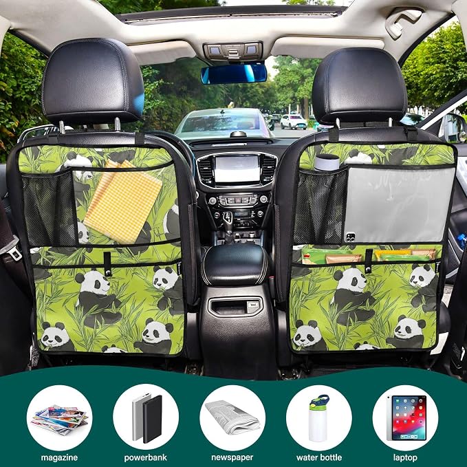 Green Panda and Bamboo 1 Pack Backseat Car Organizer with Storage Pockets Seat Back Organizers for Kids Kick Mats Backseat Protector Automotive