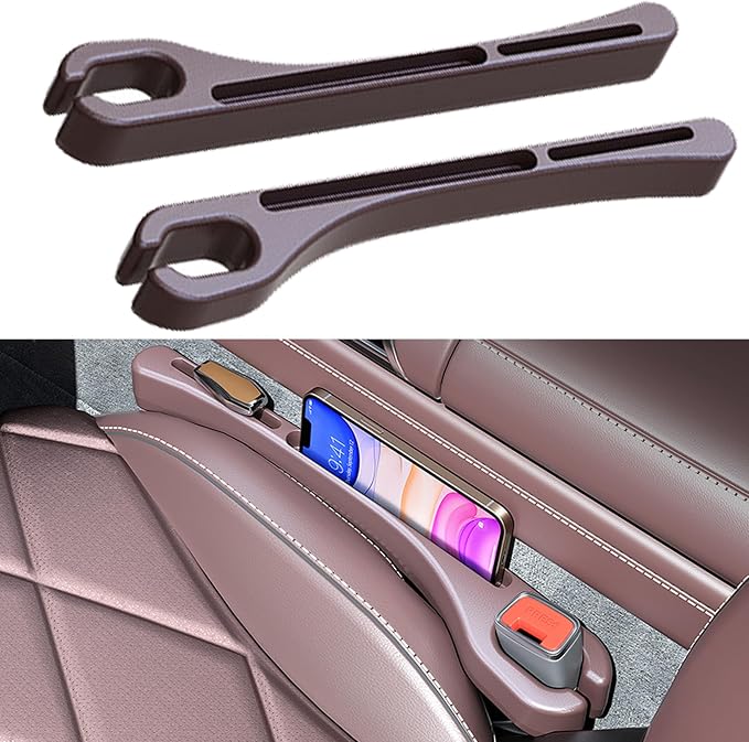 2PCS Car Seat Gap Filler，Gap Stopper Fill Gap Between Seat and Console，Built-in Recessed Storage Organizer，Universal for Most Cars Trucks SUVs to Stop Things from Dropping（Brown）