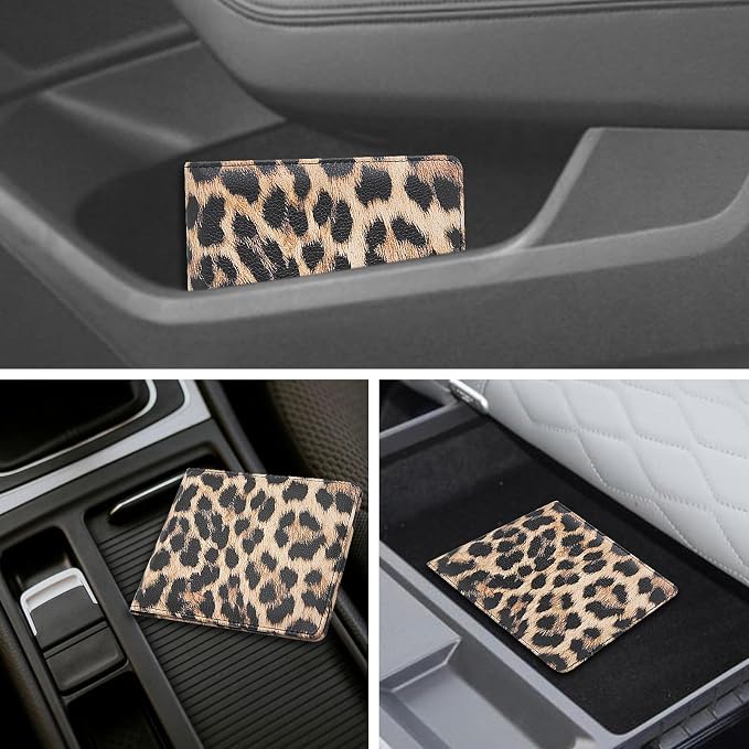 Car Registration and Insurance Holder, Premium Pu Leather Vehicle Glove Box Organizer - for Driver License, Cards & Essential Documents (S-Leopard)